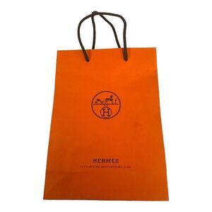 Authentic Hermes Orange Paper Gift Bag Purse Storage With Handles 8.25 X 11.25